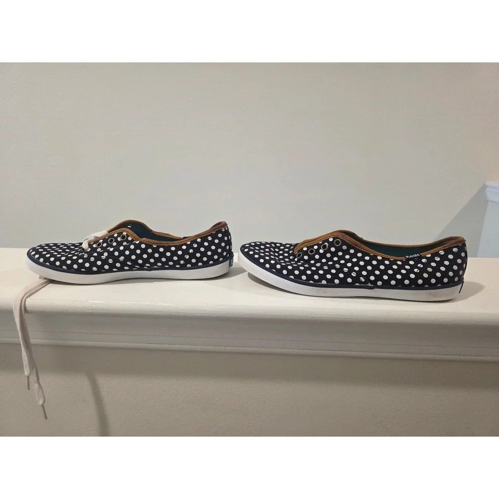 Women's‎ sz 7.5 Keds Champion Navy Blue White Polka Dot Canvas Sneakers WF45400M